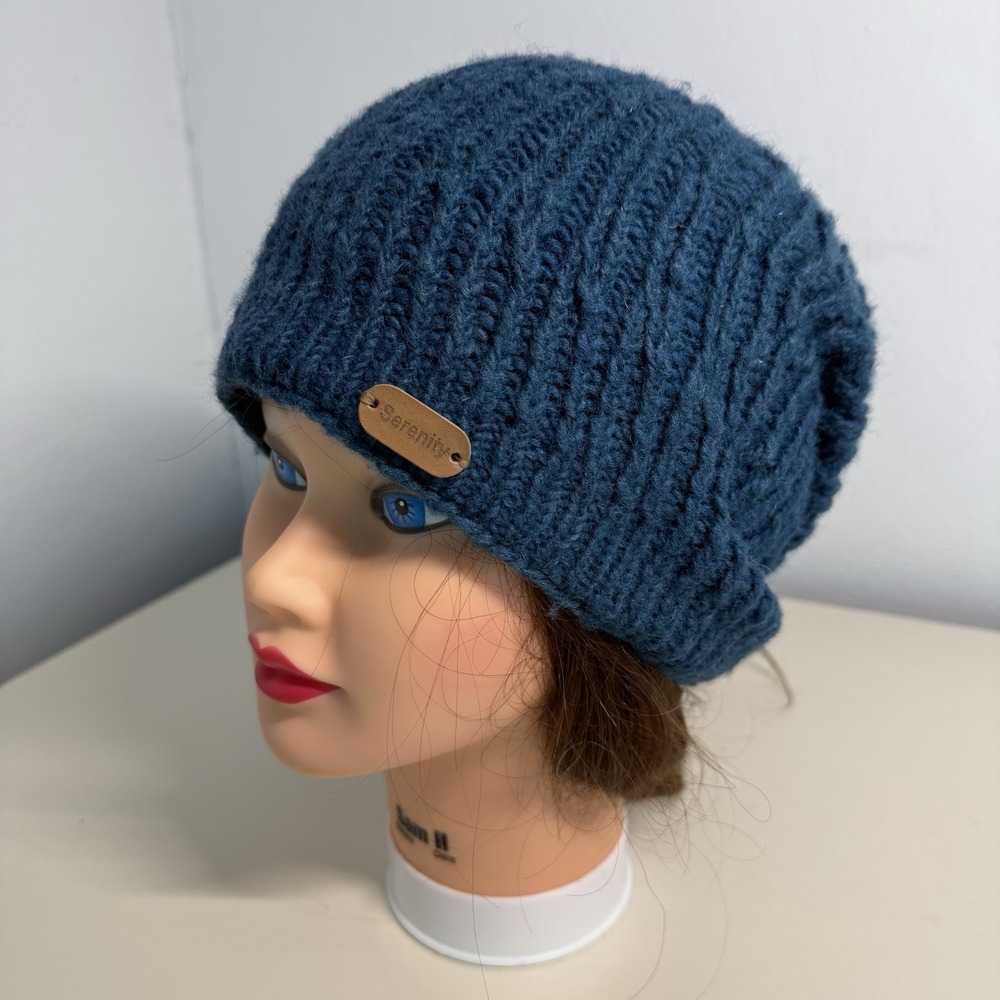 Serenity Tibet Nepal Hand-Knitted 100% Natural Wool Fleece-Lined Beanie Hat